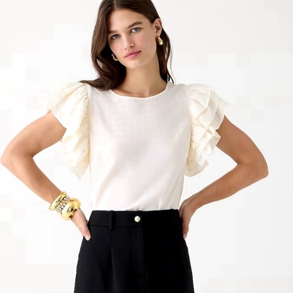 J. Crew Cream Flutter Sleeve Women's Top
